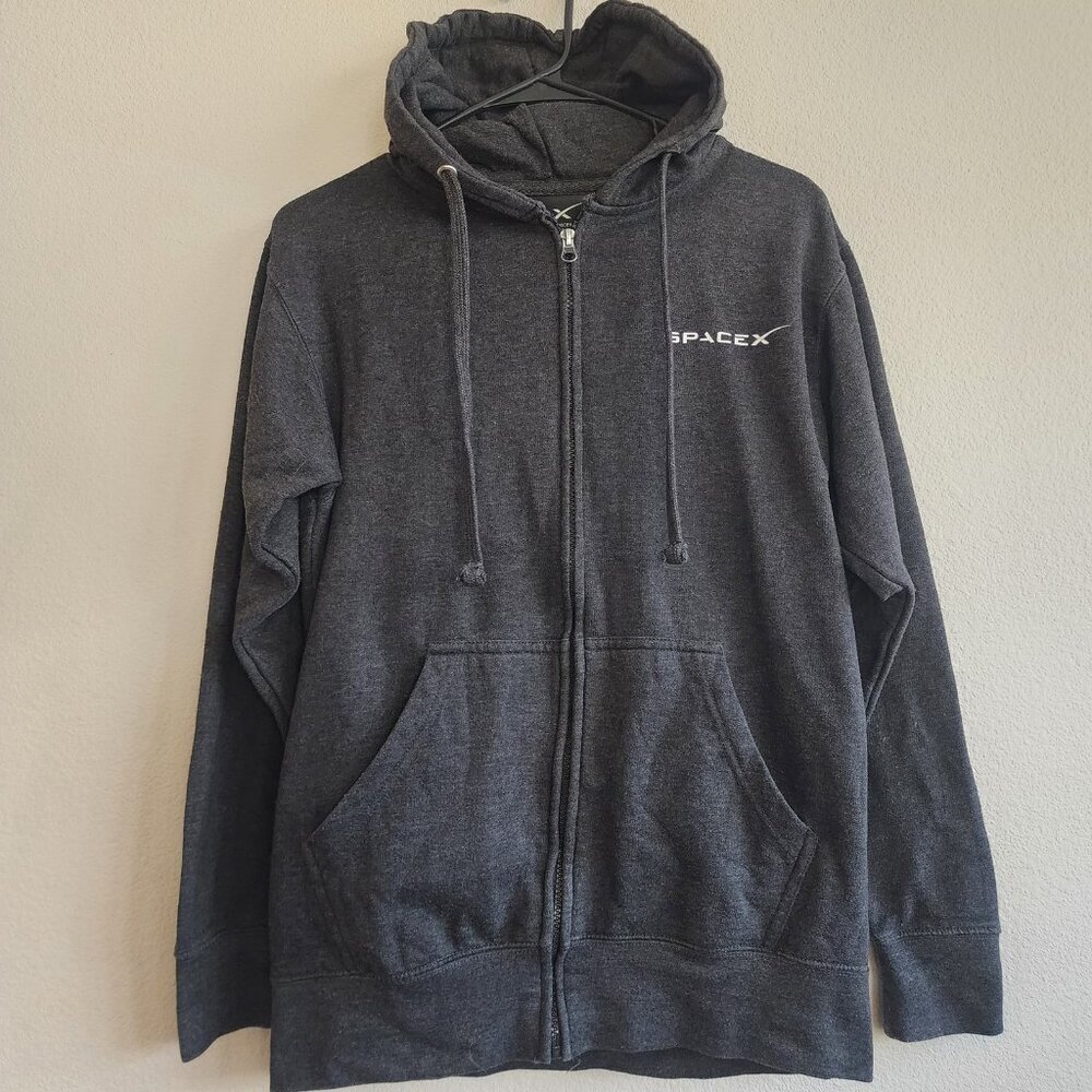 SpaceX Falcon Heavy Hoodie Mens Small Gray Full Zip Sweatshirt Logo Rocket NASA